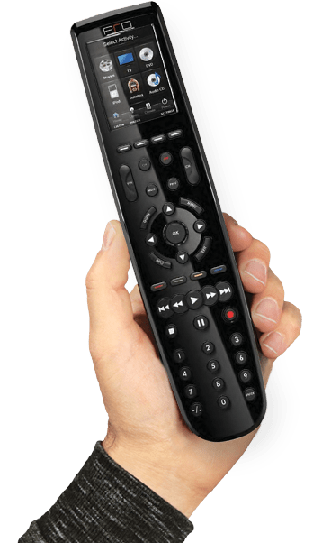 hand holding universal remote